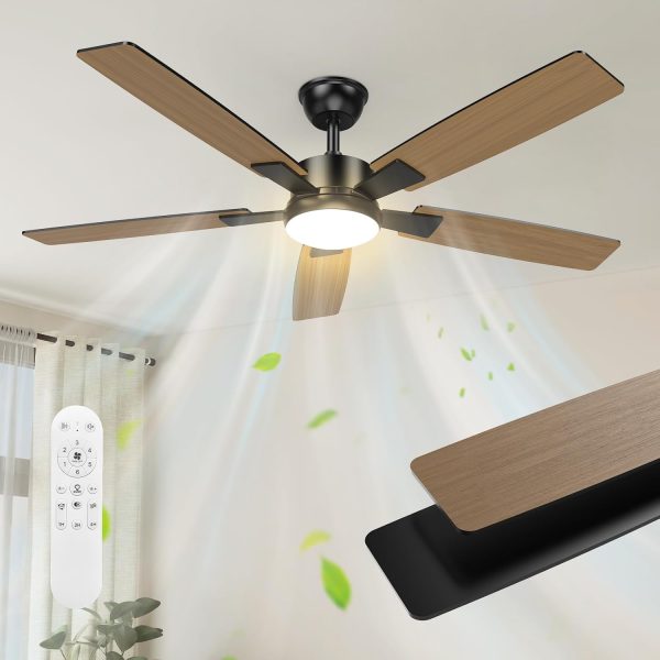 MEFINE 52″ Reversible-Blade Ceiling Fan with Light – Black/Dark Wood