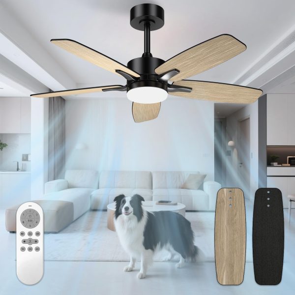 MEFINE 42″ Five-Blade Ceiling Fan with Light – Wood Grain/Black
